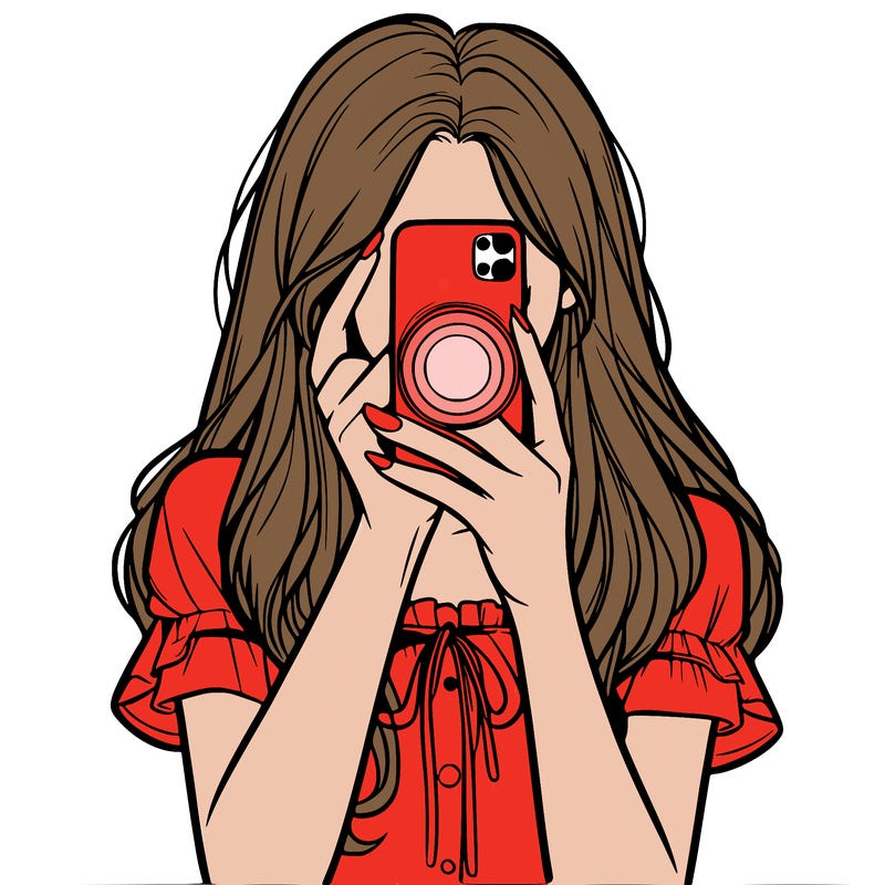 a realistic girl holding her phone taking pictures