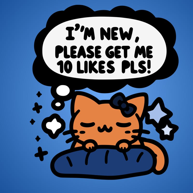 kitty taking a nap dream talking and saying "i'm new, please get me at least 10 likes pls!!"