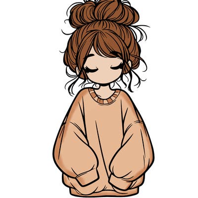girl with baggy sweatshirt and messy bun