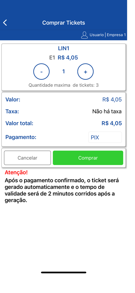 SI.GO app interface for purchasing public transit tickets using the PIX payment method