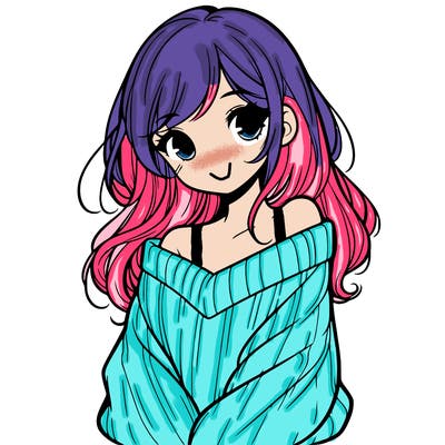 shy pretty girl wearing a sweater that is falling off one shoulder portrait