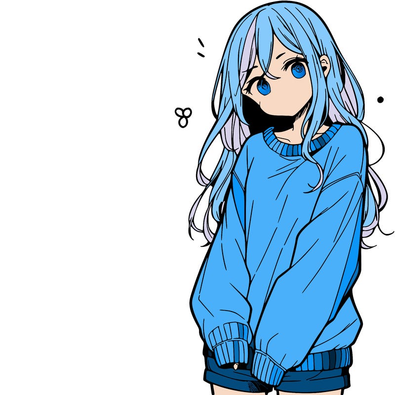 manga teen girl  in a sweater and baggy pants