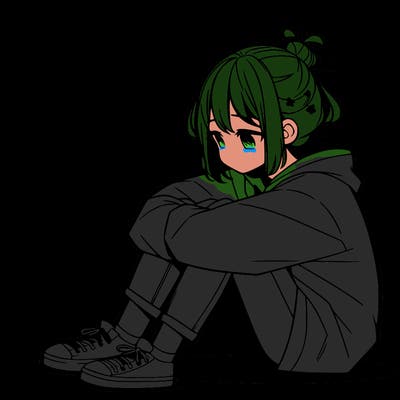 sad anime girl sitting alone