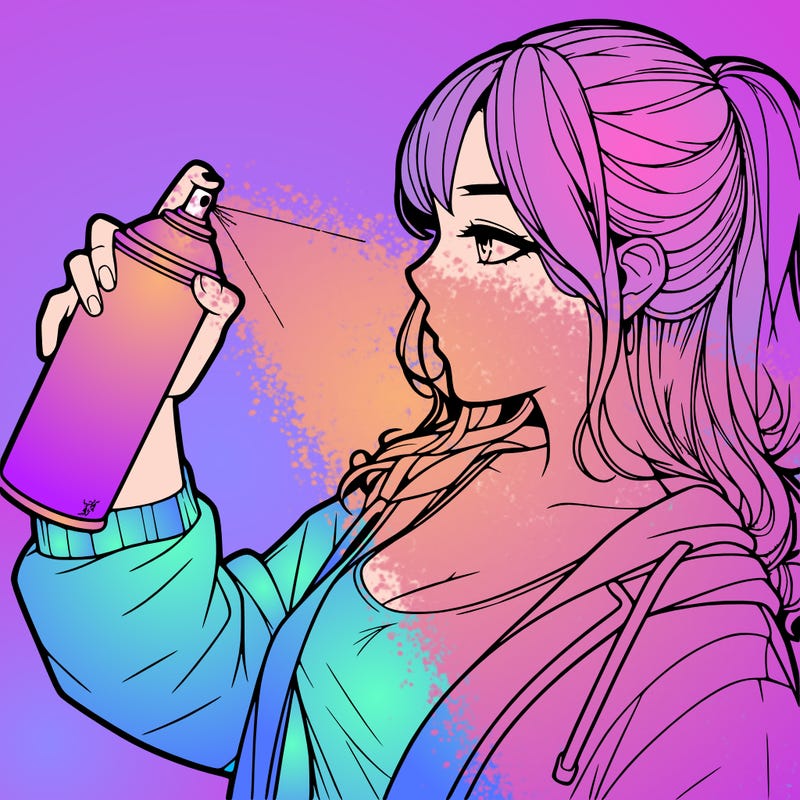 a realistic girl spray, painting