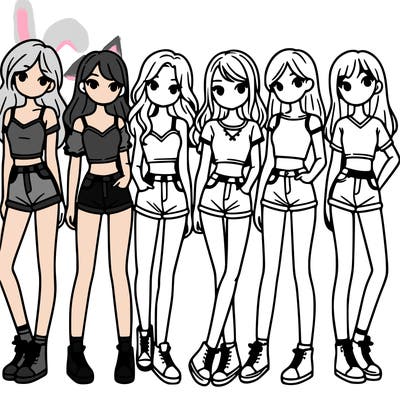 a group of girls wearing crop tops and shorts