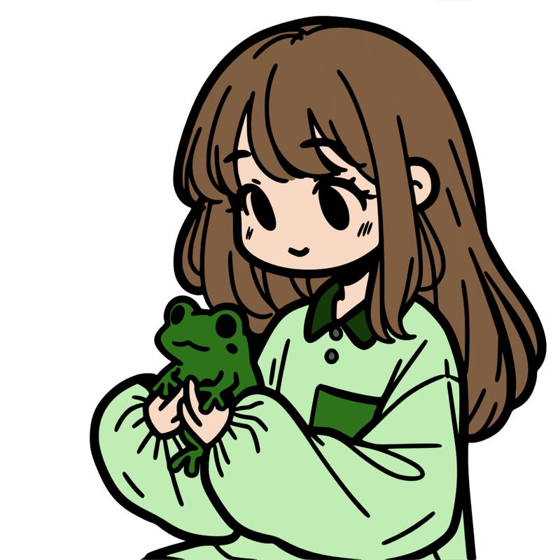 girl with long hair and a oversized shirt. and she is holding a frog