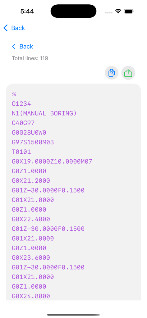 Cnc Turning Programming Pro - Generated Fanuc G-code program for a manual boring operation