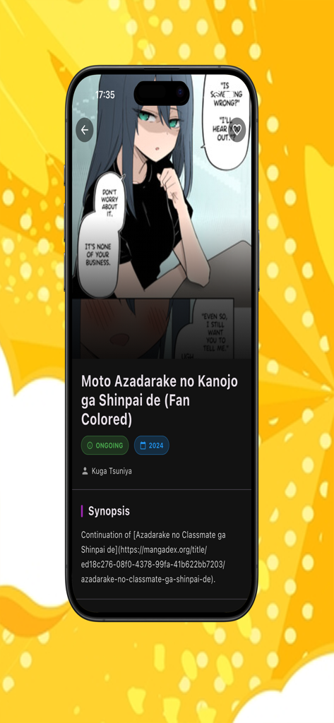 Romance Manga Galaxy: MangaDex - A screenshot of the Romance Manga Galaxy app showing a detailed view of a manga series including its title, status, and synopsis.