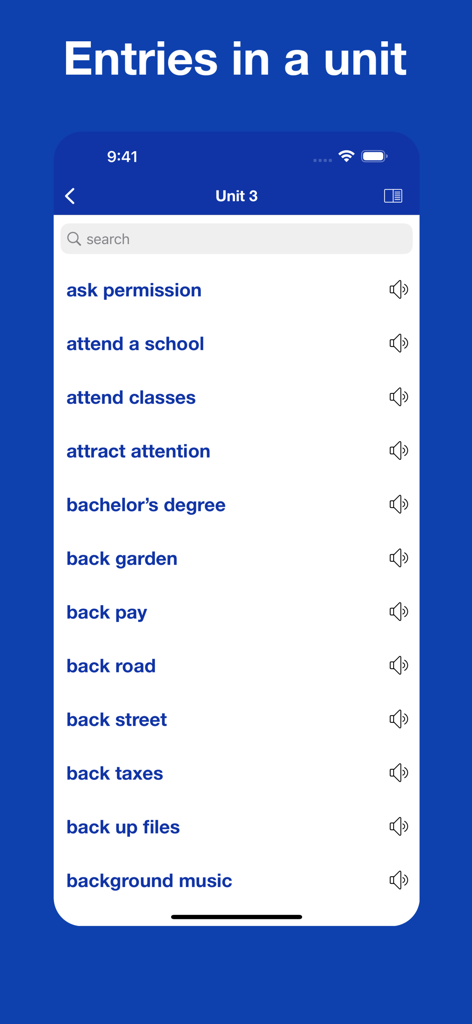 Common Phrases and Collocationsアプリ内の英語のコロケーションとフレーズのリスト