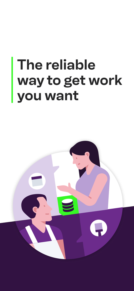 Graphic illustration of a service professional and homeowner with the headline The reliable way to get work you want