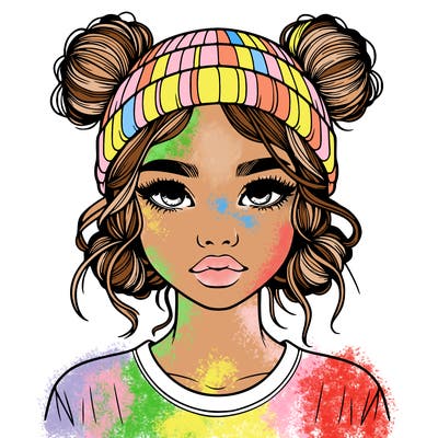 realistic girl with buns in her hair with a beanie on