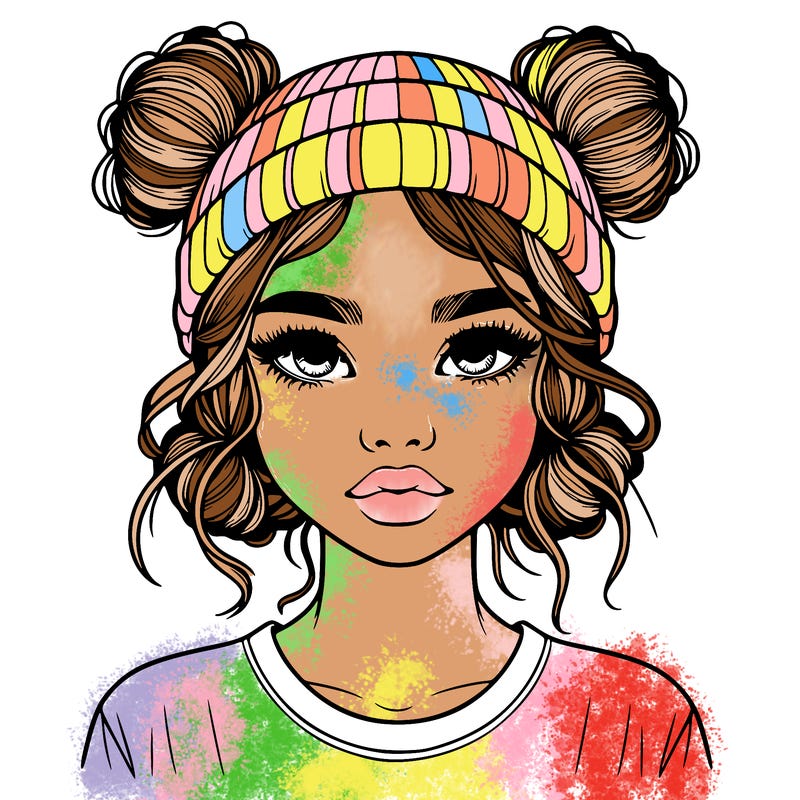 realistic girl with buns in her hair with a beanie on