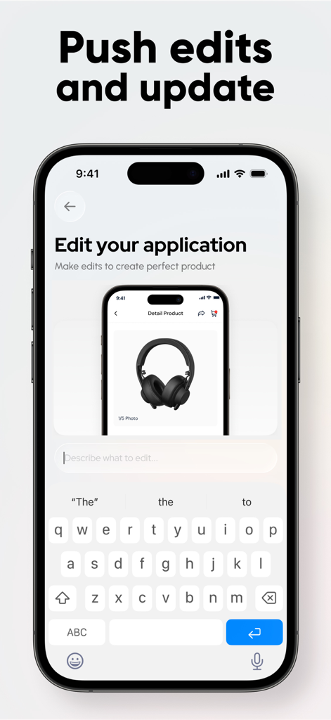 VibeCode: AI Coding App Maker - VibeCode app screen showing the mobile interface to edit and update applications using AI prompts.