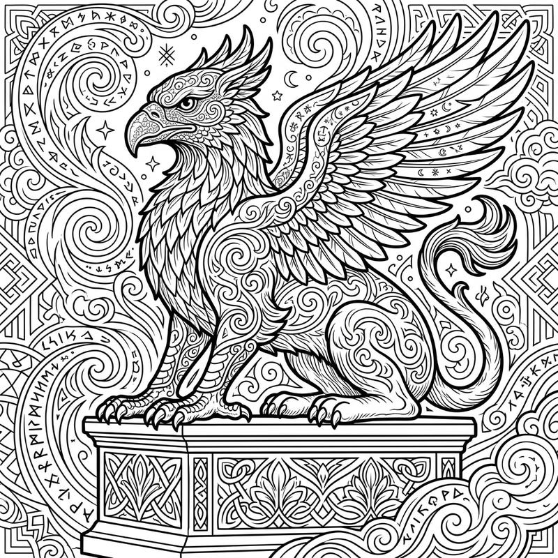 Immerse yourself in the world of legends with this stunning griffin statue coloring page. Its ornate details and mystical background offer a truly engaging artistic challenge for all ages.