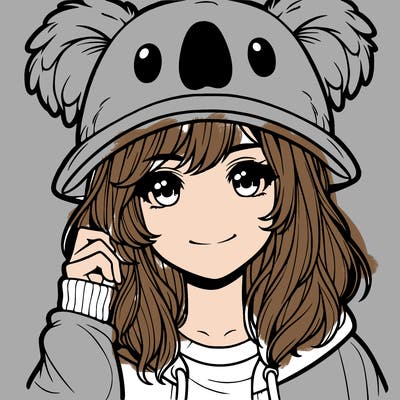 realistic girl wearing a koala hat