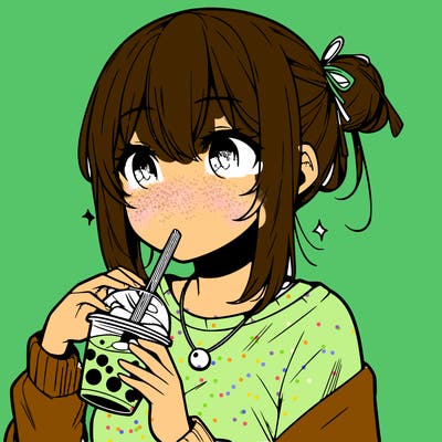 manga character drinking boba