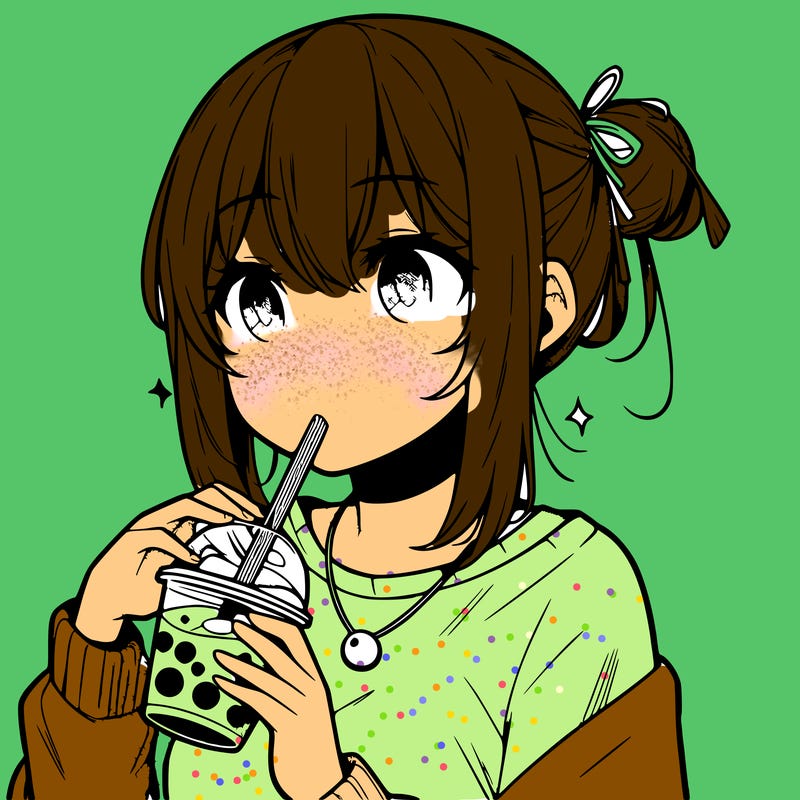 manga character drinking boba