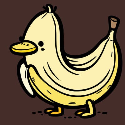a banana that looks like a duck whith two legs