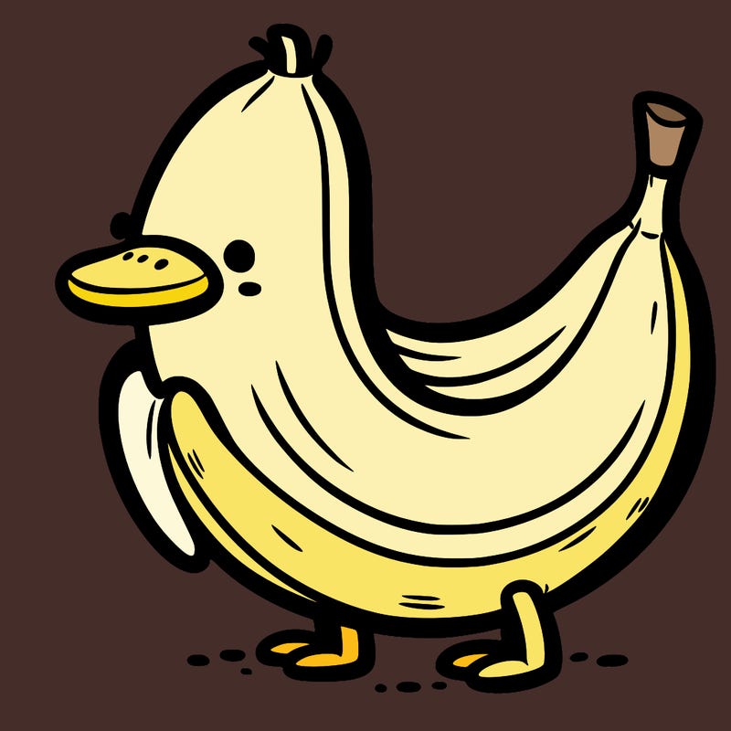 a banana that looks like a duck whith two legs