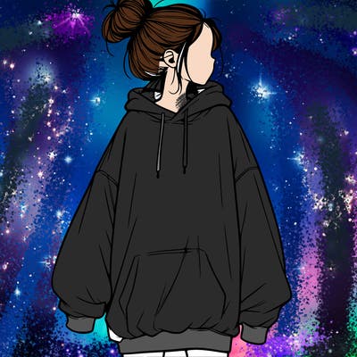 realistic girl with a oversized sweatshirt on and a bun