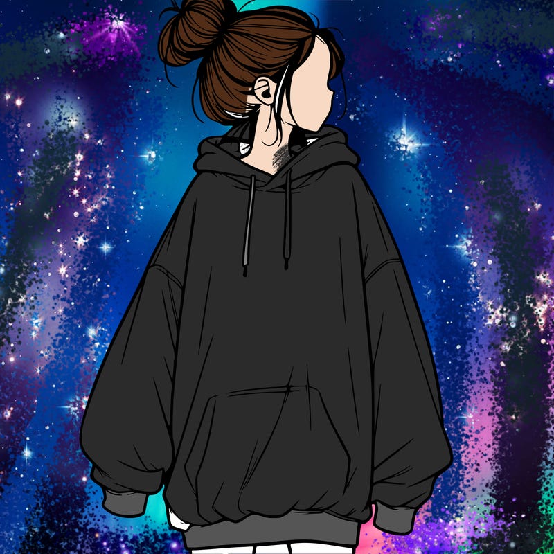 realistic girl with a oversized sweatshirt on and a bun