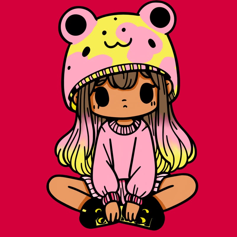 a girl wearing a frog hat and some frog socks