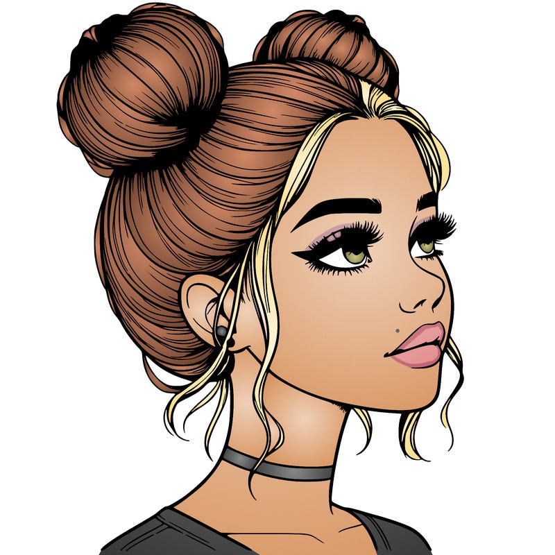 realistic girl with buns on the top of her head