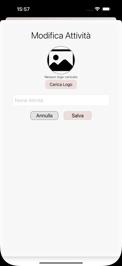 Interface mobile de l'application MyPMU montrant l'écran de modification du profil de l'entreprise avec des options pour télécharger un logo et saisir un nom d'entreprise.