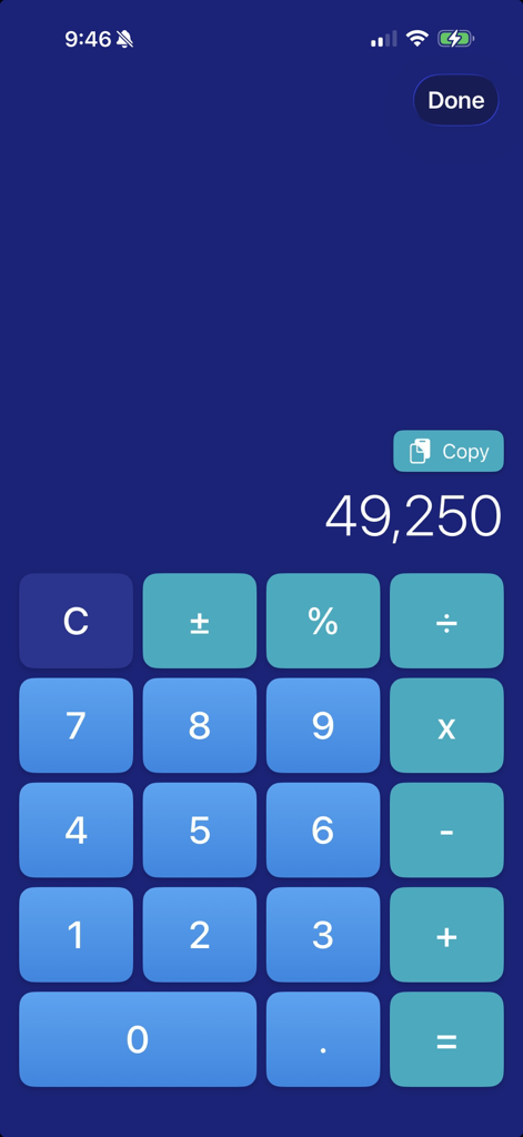 Timeshare Calculators with AI - Quick calculator interface with large buttons and clear numeric display for sales presentations