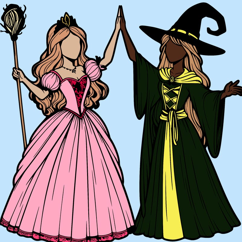 detailed realistic split of a princess and a witch