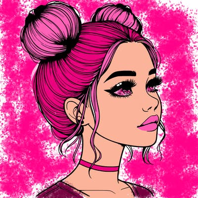 realistic girl with buns on the top of her head