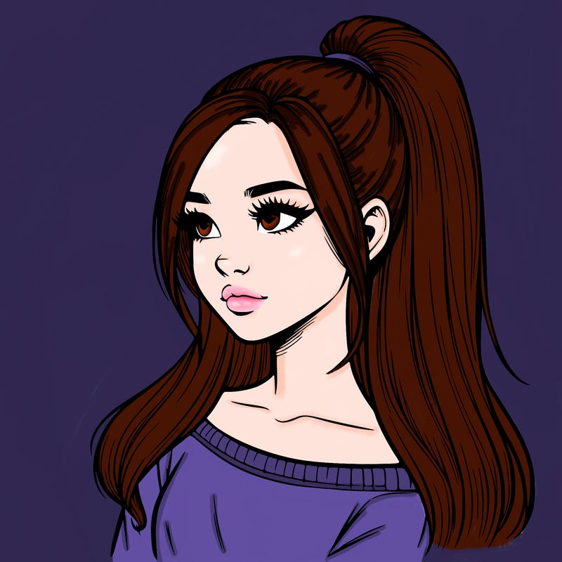 realistic girl with a high ponytail