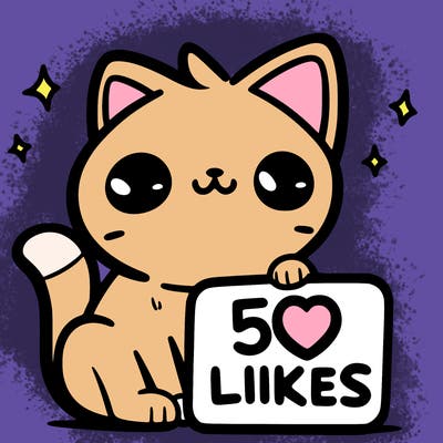 cat that has a sign that says 50likes
