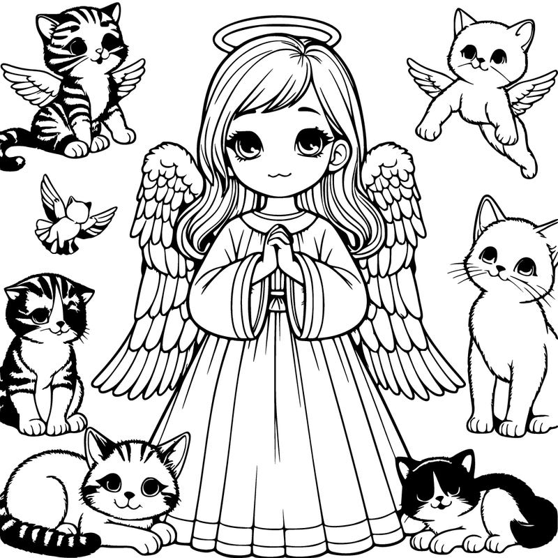 realistic angel with cats