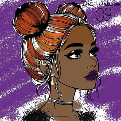 realistic girl with buns on the top of her head