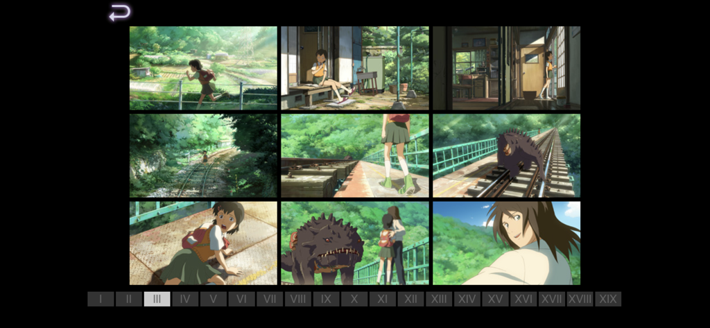 Agartha Film Art Book Part 1 - Una griglia di scene anime ad alta definizione nell'app mobile Agartha Film Art Book.