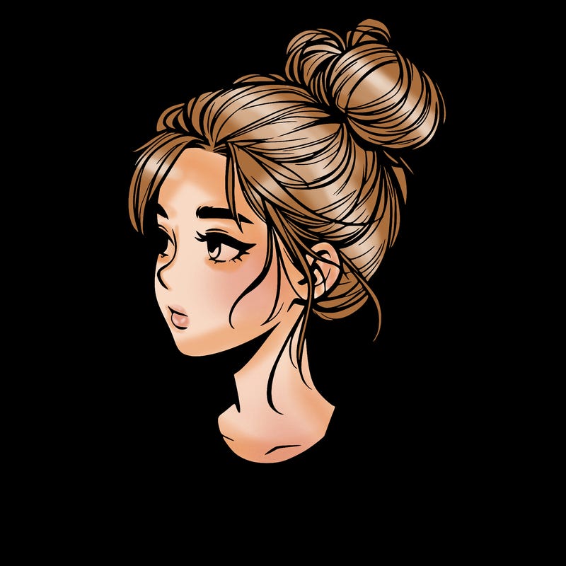 realistic teenage girl with a messy bun