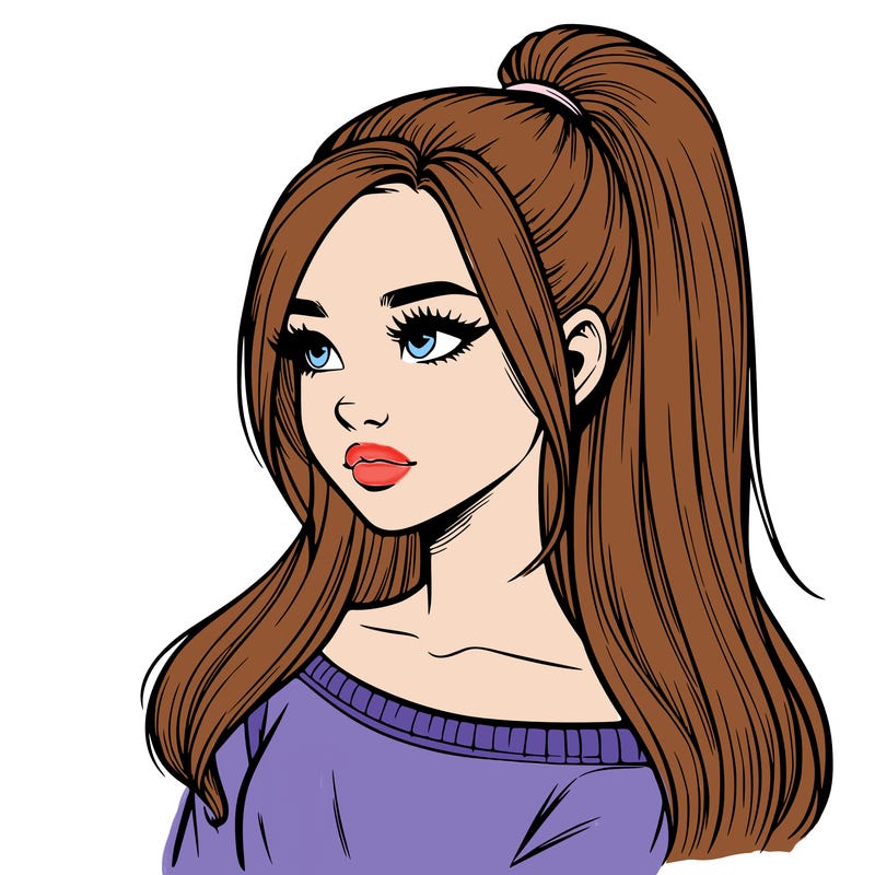 realistic girl with a high ponytail
