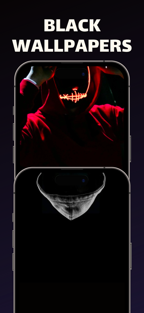 Two iPhones showcasing dark wallpapers that creatively integrate the Dynamic Island notch design