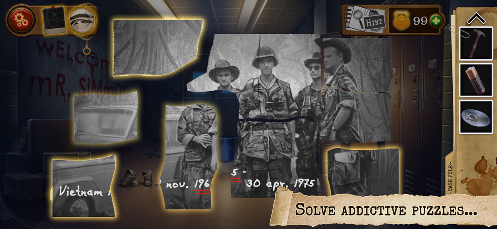 Detective: Escape Room Horror - A puzzle where players assemble a torn black and white photograph in the Detective Escape Room Horror game