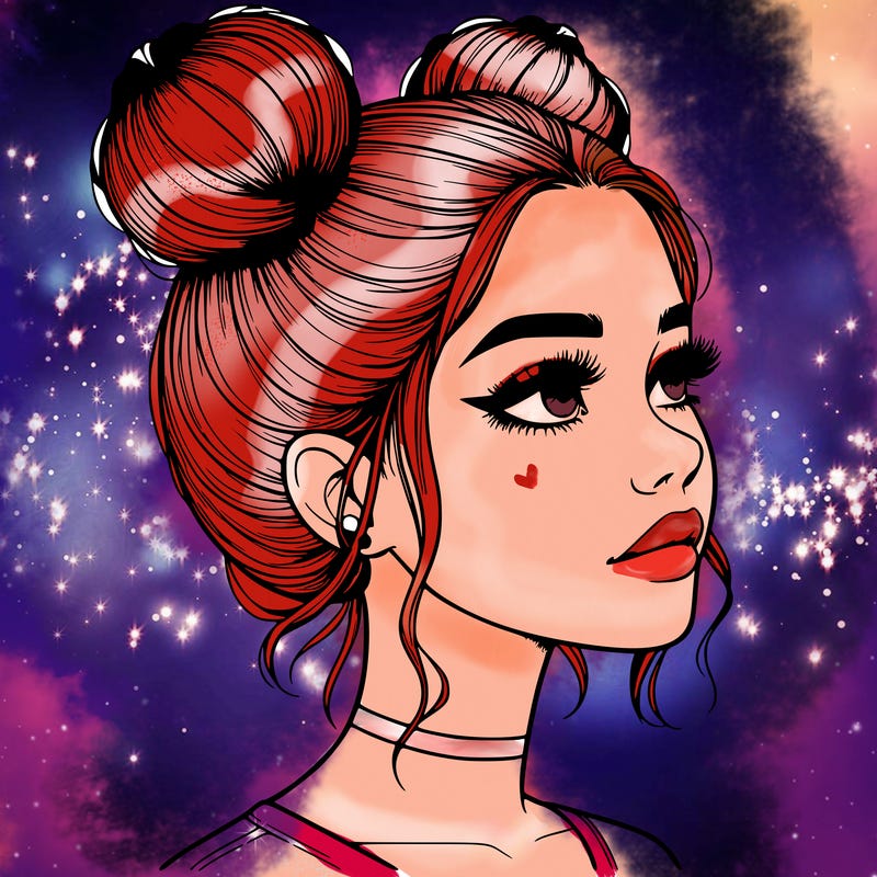 realistic girl with buns on the top of her head