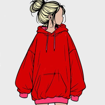 realistic girl with a oversized sweatshirt on and a bun