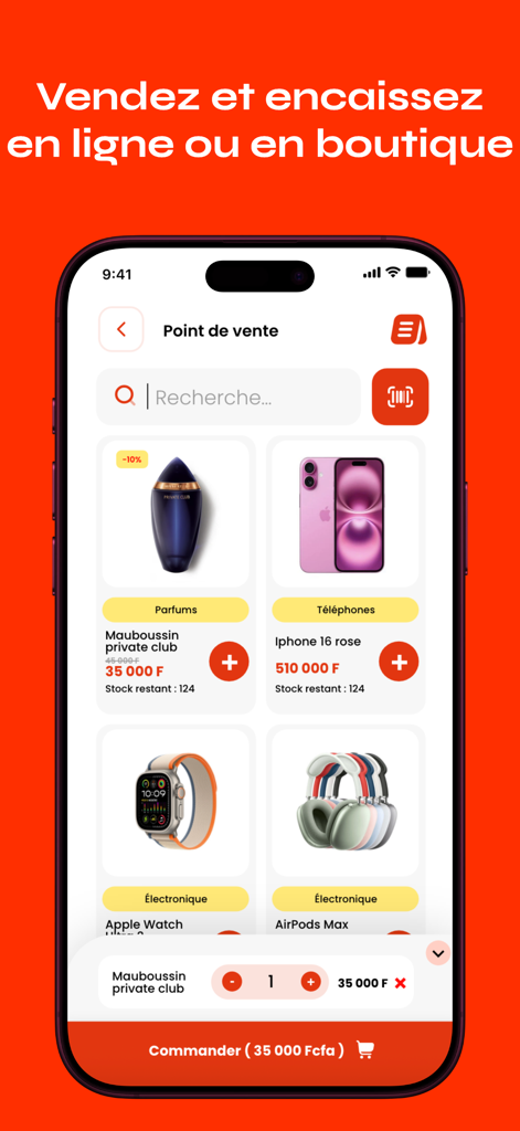 Encube - Interfaz de punto de venta de la aplicación móvil Encube que muestra el catálogo de productos y las opciones de pago