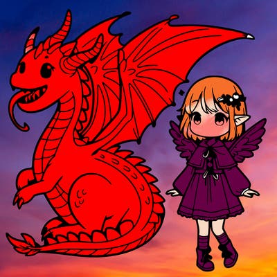 a dragon and a girl with wings
