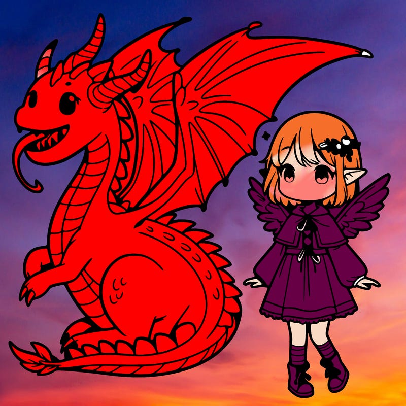 a dragon and a girl with wings