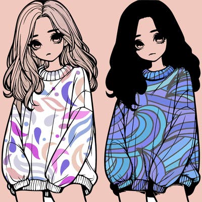 realistic girl with baggy sweater