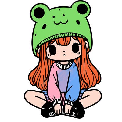 a girl wearing a frog hat and some frog socks