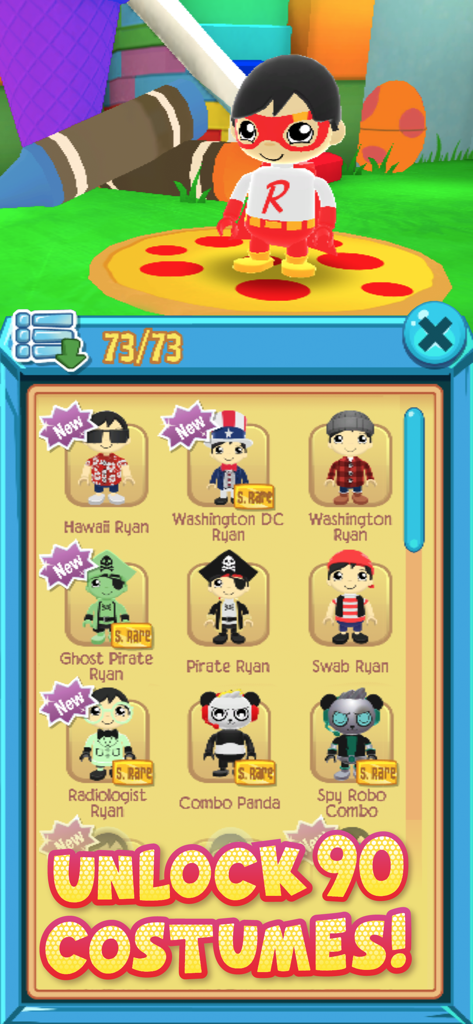 Tag with Ryan - Selection menu in Tag with Ryan showing various unlockable character costumes
