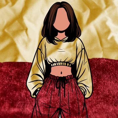 realistic girl faceless with baggy pants and a crop top