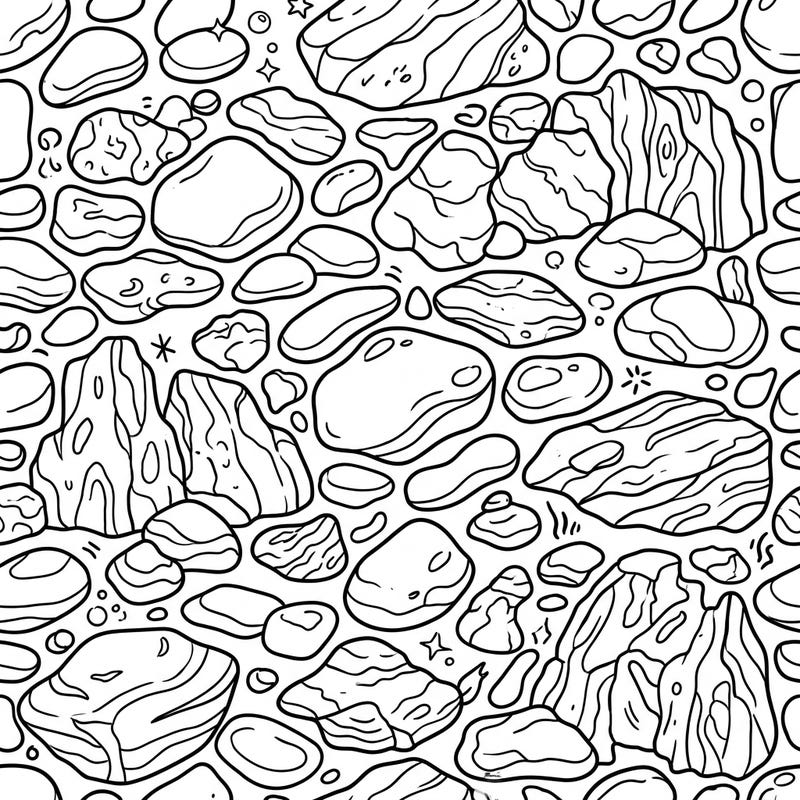 Explore a mesmerizing world of natural beauty with this intricate Pebble & Stone Patterns coloring page. From smooth river rocks to rugged mountain formations, you'll find endless textures to bring to life with your favorite colors.